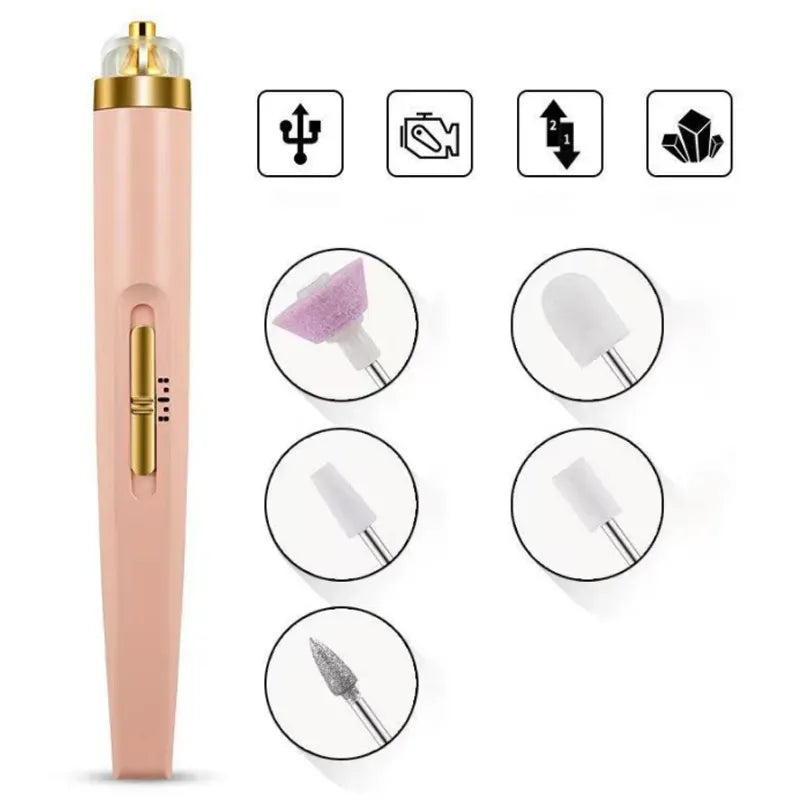 Electric Nail Drill Sander Machine Manicure Pen Gel Polish Remove Pedicure Tools USB With LED Light Nail Art Equipment Set And Rechargeable - Grace Aura Store
